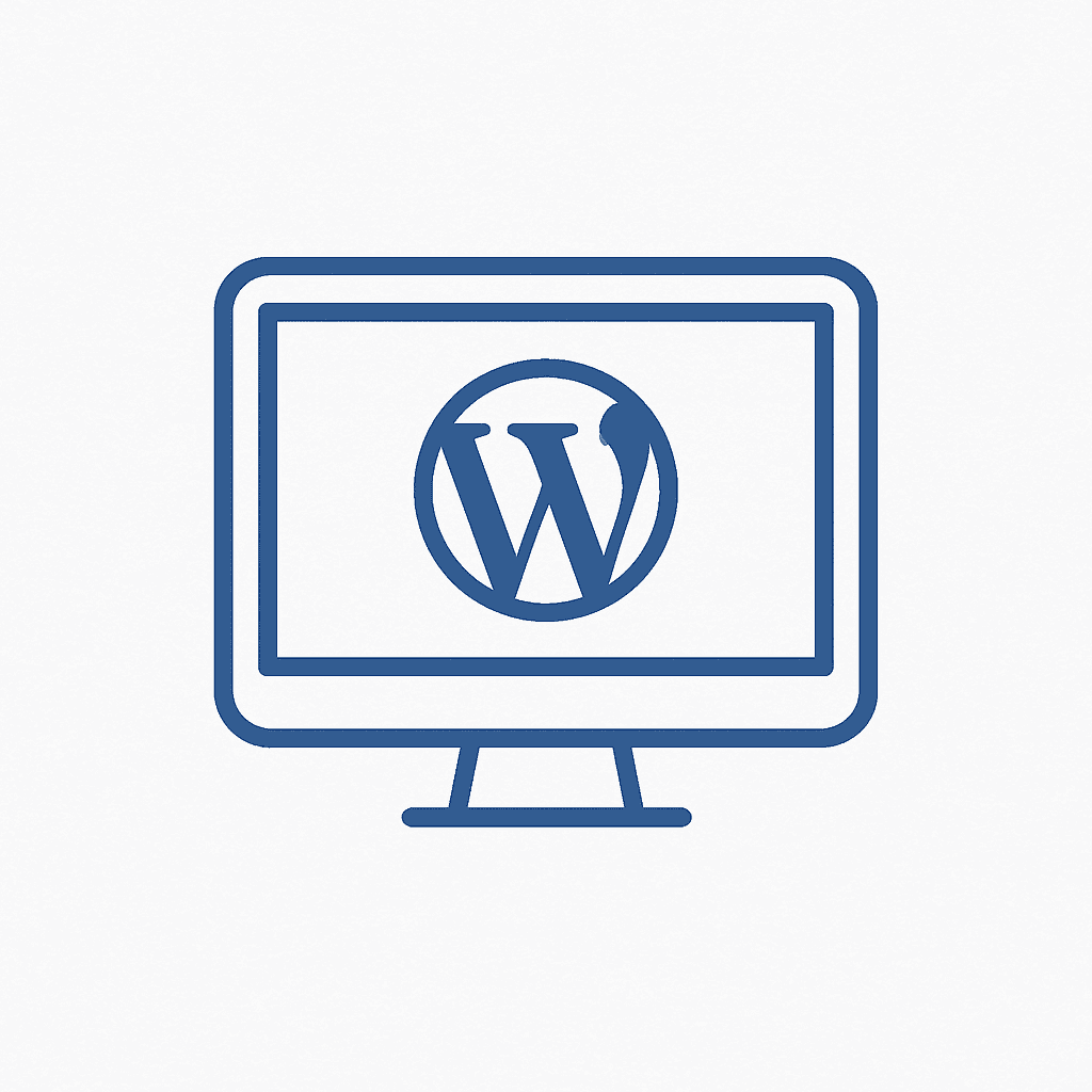 Icoon van een computerscherm met het WordPress-logo, voor WordPress websiteontwikkeling door PP Digital.