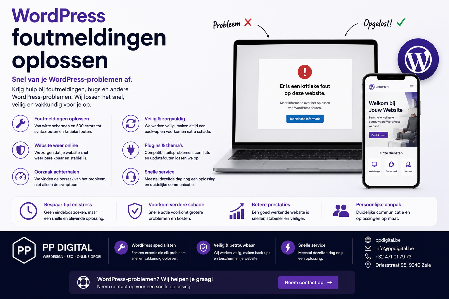 WordPress foutmeldingen oplossen: witte pagina, 500-fout en meer 1 WordPress foutmeldingen oplossen voor een website die weer snel en veilig werkt